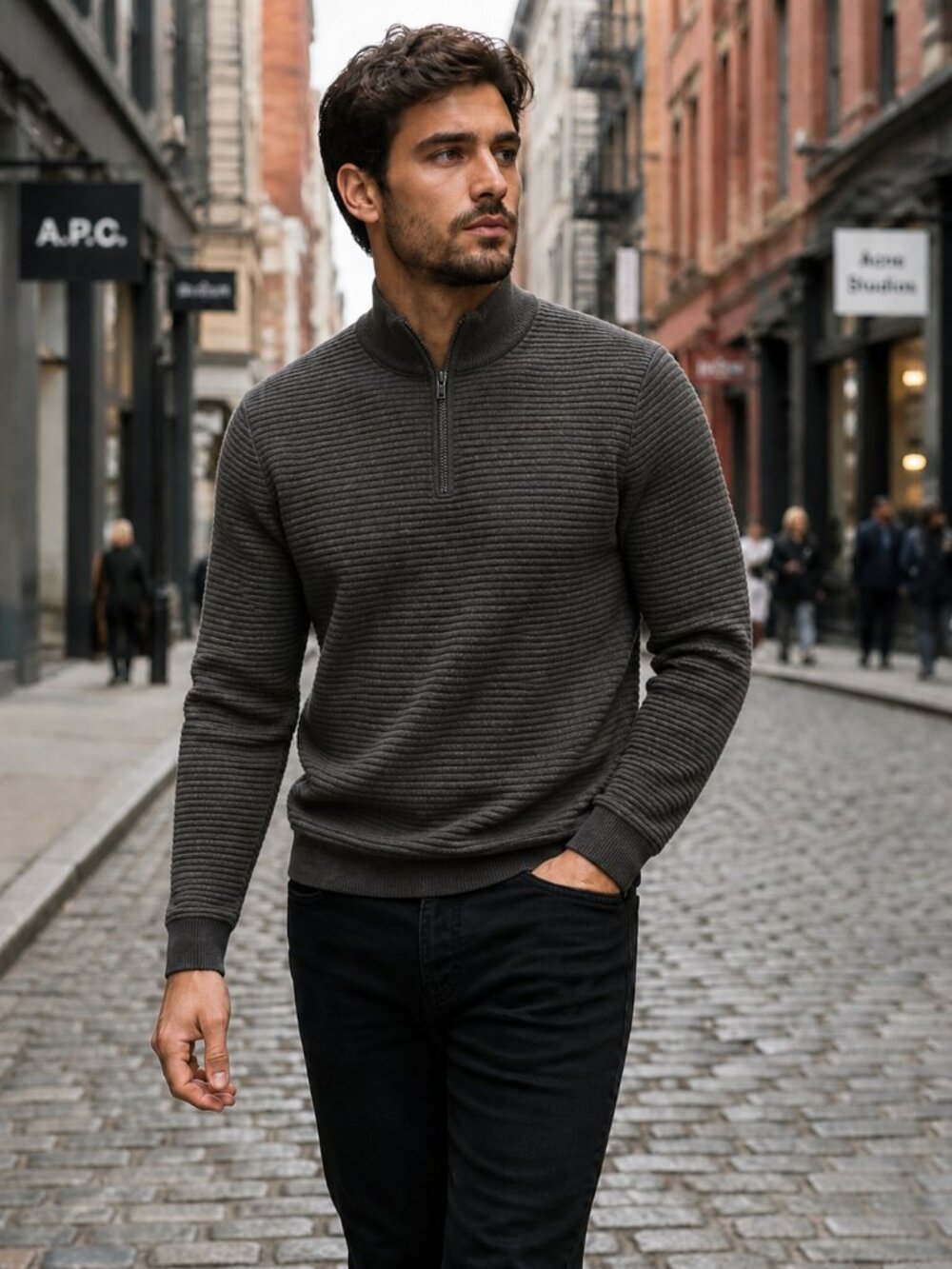 London Peter Werth Farnell Quarter Zip Sweater Top Charcoal Marl British NWT